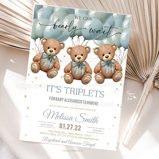 Teddy Bear Baby shower, het is TRIPLETS Kaart