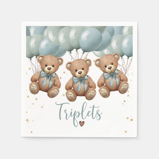 Teddy Bear Baby shower, het is TRIPLETS Servet (Voorkant)