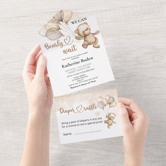 Teddy Bear Baby shower in één uitnodiging (Afscheurbaar)