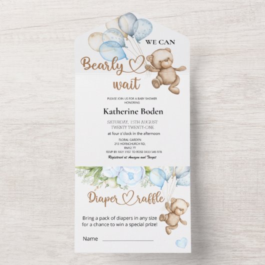 Teddy Bear Baby shower in één uitnodiging (Binnen)