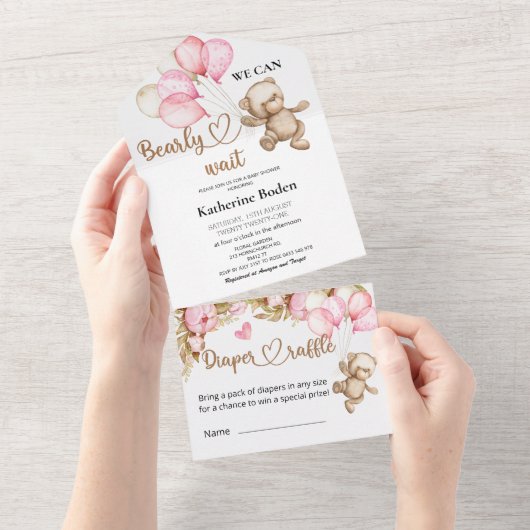 Teddy Bear Baby shower in één uitnodiging (Afscheurbaar)