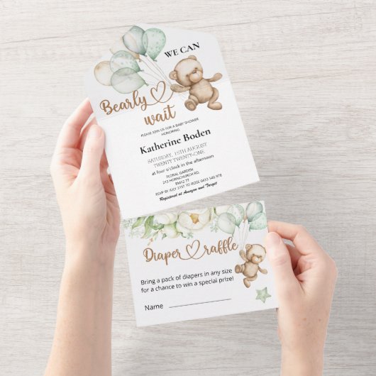 Teddy Bear Baby shower in één uitnodiging (Afscheurbaar)