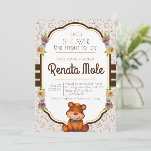 Teddy Bear BaBy Shower Invitation (Staand voorkant)