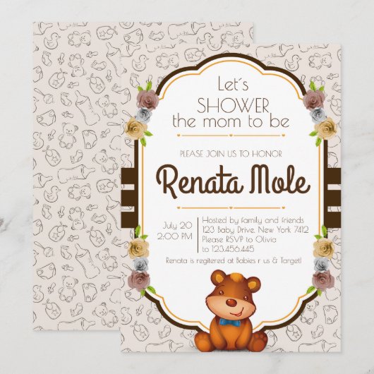 Teddy Bear BaBy Shower Invitation (Voorkant / Achterkant)