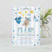 Teddy Bear Baby shower Invitation, baby shower jon Kaart (Staand voorkant)