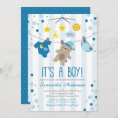 Teddy Bear Baby shower Invitation, baby shower jon Kaart (Voorkant / Achterkant)
