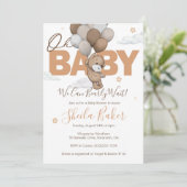 Teddy Bear Baby shower Invitation, "Barly Wait" Kaart (Staand voorkant)