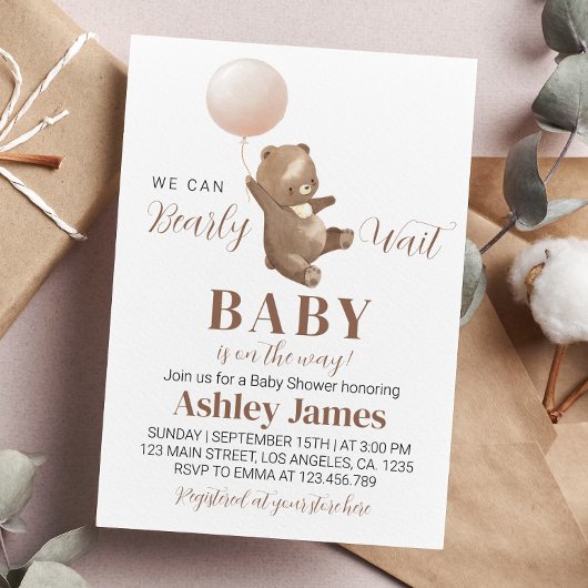 Teddy Bear Baby shower Invitation Beer Ballon Kaart