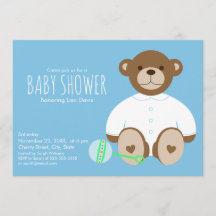 Teddy Bear Baby shower Invitation, blauwe achtergr