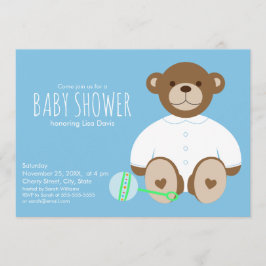 Teddy Bear Baby shower Invitation, blauwe achtergr Kaart