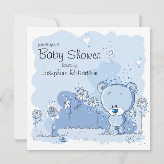 Teddy Bear Baby shower Invitation - Blue Kaart (Voorkant)