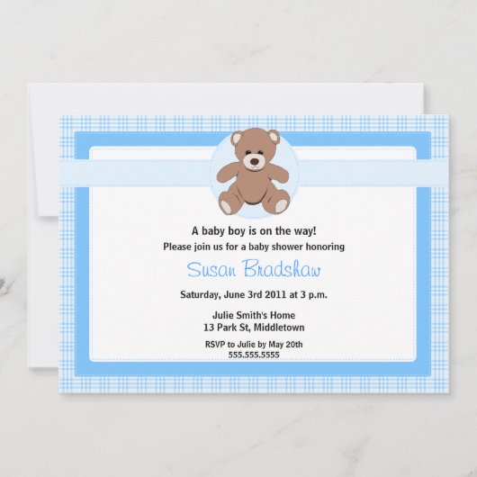 Teddy Bear Baby shower Invitation - Boy Kaart (Voorkant)