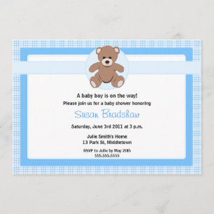 Teddy Bear Baby shower Invitation - Boy Kaart