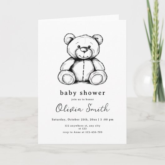 Teddy Bear Baby shower Invitation, Genderneutraal (Voorkant)