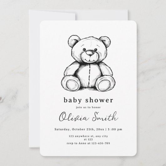 Teddy Bear Baby shower Invitation, Genderneutraal Kaart (Voorkant)