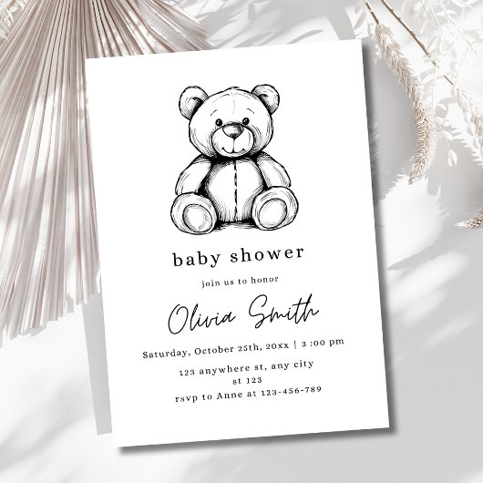 Teddy Bear Baby shower Invitation, Genderneutraal Kaart