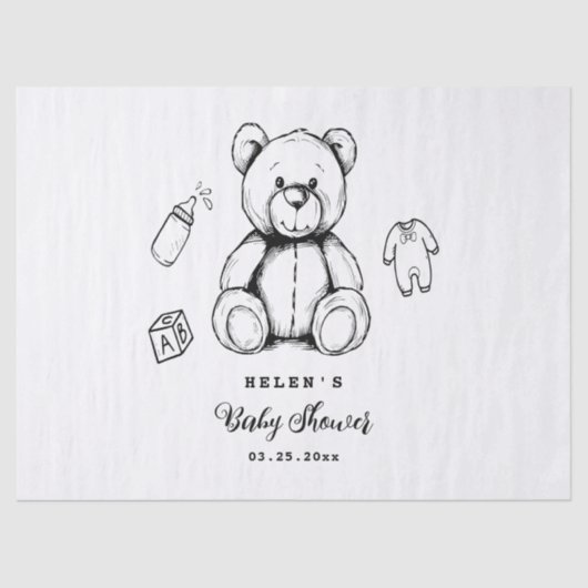 Teddy Bear Baby shower Invitation, Genderneutraal Tissuepapier (Voorkant)