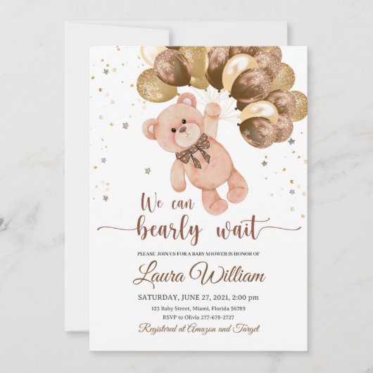 Teddy Bear Baby shower Invitation Girl We kunnen B Kaart (Voorkant)