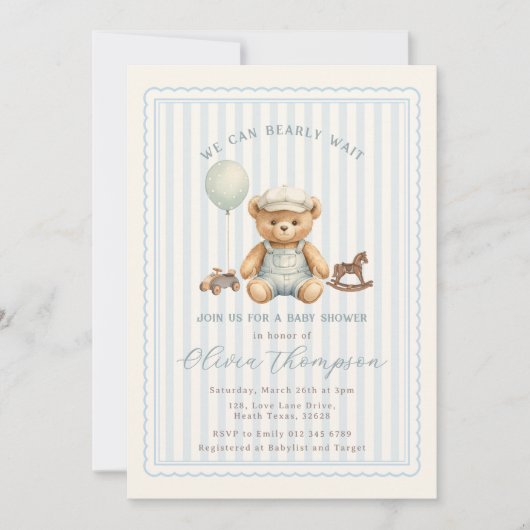 Teddy Bear Baby Shower Invitation Kaart (Voorkant)