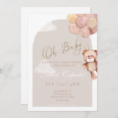 Teddy Bear Baby shower Invitation Kaart (Voorkant / Achterkant)