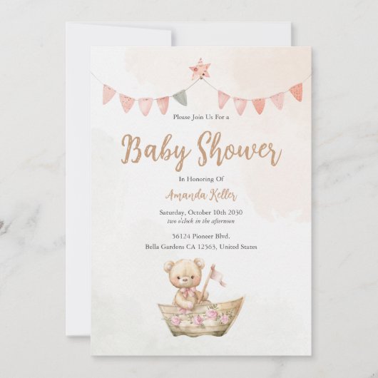 Teddy Bear Baby shower Invitation Kaart (Voorkant)