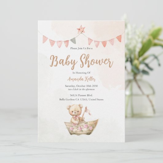 Teddy Bear Baby shower Invitation Kaart (Staand voorkant)