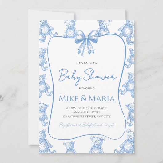 Teddy bear baby shower invitation kaart (Voorkant)