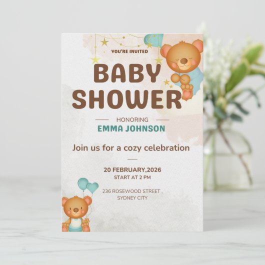 Teddy Bear Baby Shower Invitation Kaart (Staand voorkant)