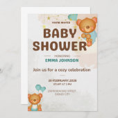 Teddy Bear Baby Shower Invitation Kaart (Voorkant / Achterkant)