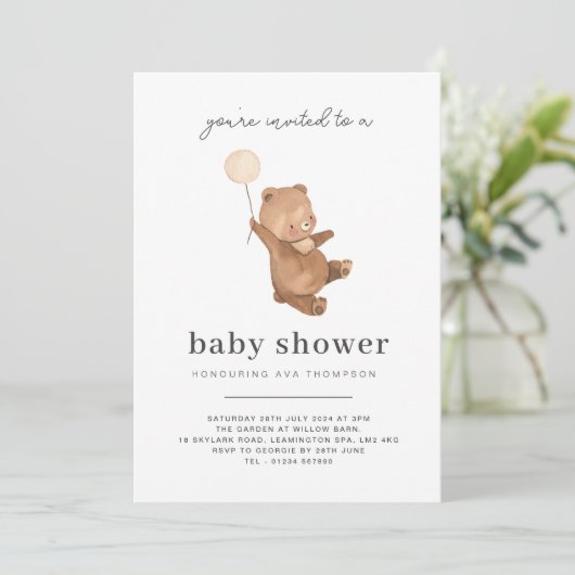 Teddy Bear Baby shower Invitation Kaart (Staand voorkant)
