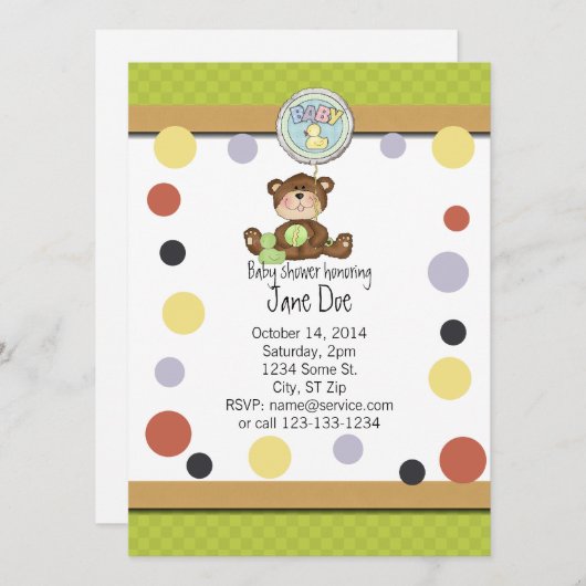 Teddy Bear Baby shower Invitation Kaart (Voorkant / Achterkant)