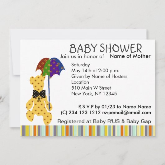 Teddy Bear Baby shower Invitation Kaart (Voorkant)