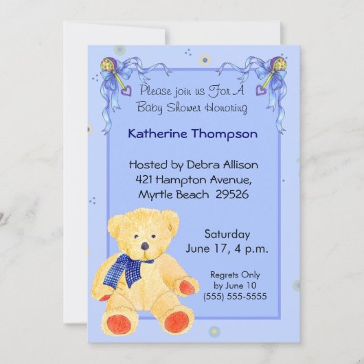 Teddy Bear Baby shower Invitation Kaart (Voorkant)