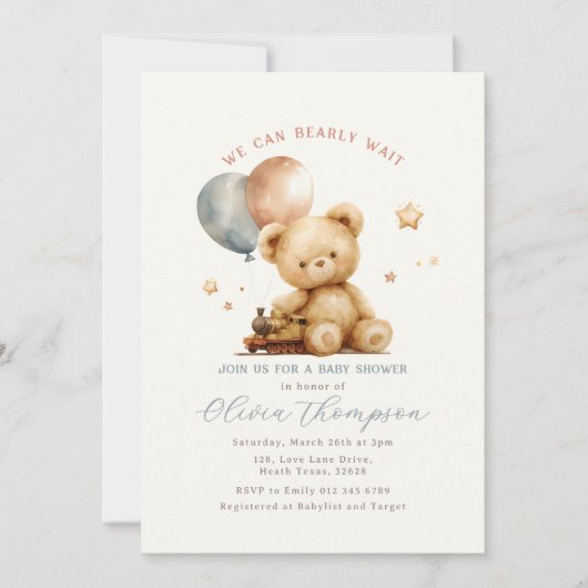 Teddy Bear Baby Shower Invitation Kaart (Voorkant)