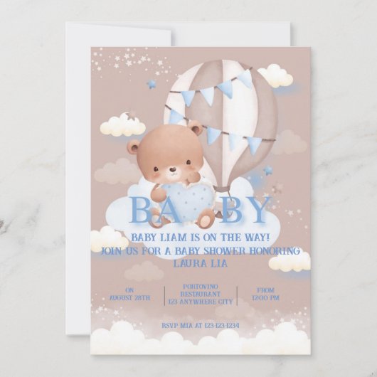 TEDDY BEAR Baby shower Invitation Kaart (Voorkant)