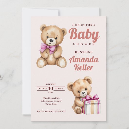 Teddy Bear Baby shower Invitation Kaart (Voorkant)