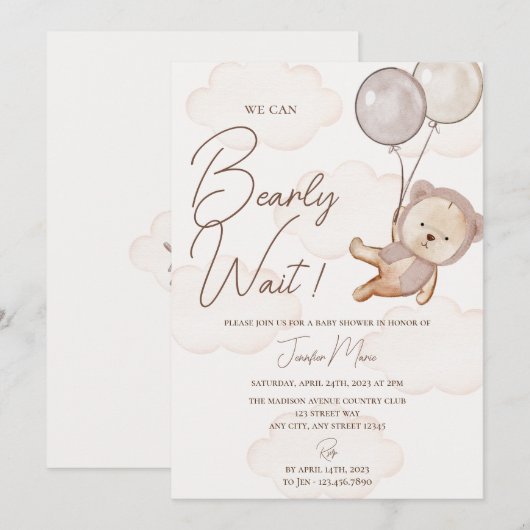 Teddy Bear Baby shower Invitation Kaart (Voorkant / Achterkant)