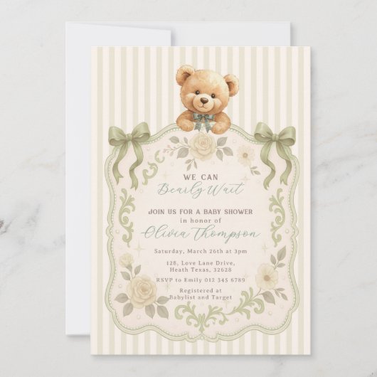 Teddy Bear Baby Shower Invitation Kaart (Voorkant)