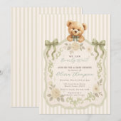 Teddy Bear Baby Shower Invitation Kaart (Voorkant / Achterkant)