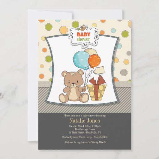Teddy Bear Baby shower Invitation Kaart (Voorkant)