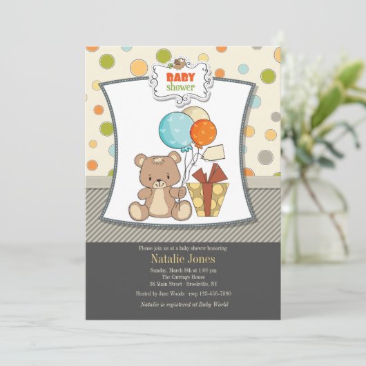 Teddy Bear Baby shower Invitation Kaart (Staand voorkant)