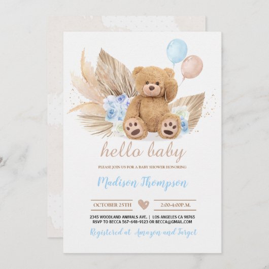 Teddy Bear Baby shower Invitation Kaart (Voorkant / Achterkant)