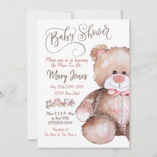 Teddy Bear Baby shower Invitation Kaart (Voorkant)