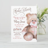 Teddy Bear Baby shower Invitation Kaart (Staand voorkant)