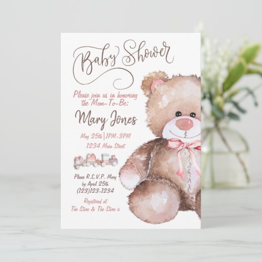 Teddy Bear Baby shower Invitation Kaart (Staand voorkant)