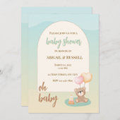 Teddy Bear Baby shower Invitation Kaart (Voorkant / Achterkant)