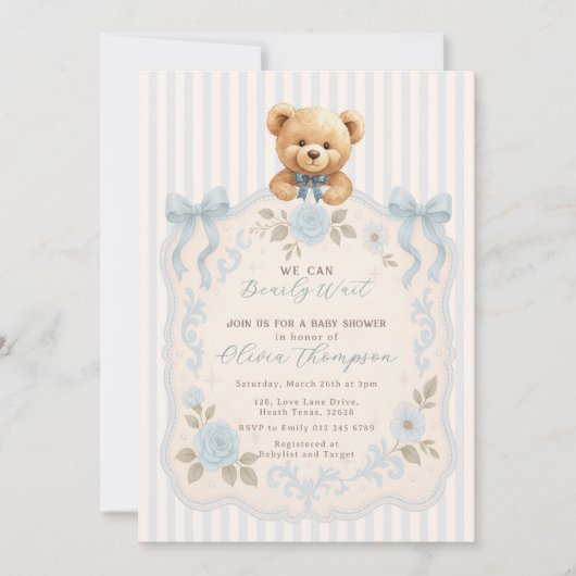 Teddy Bear Baby Shower Invitation Kaart (Voorkant)