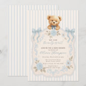 Teddy Bear Baby Shower Invitation Kaart (Voorkant / Achterkant)