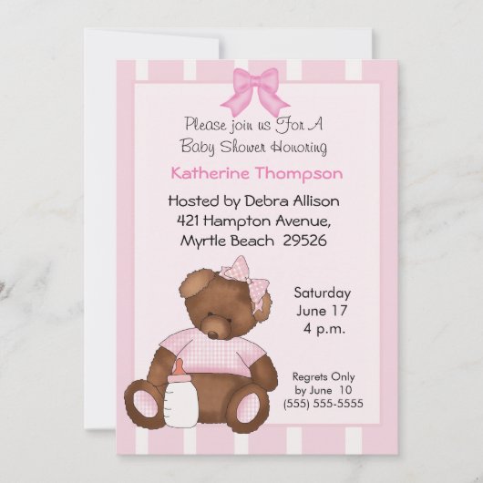 Teddy Bear Baby shower Invitation Kaart (Voorkant)