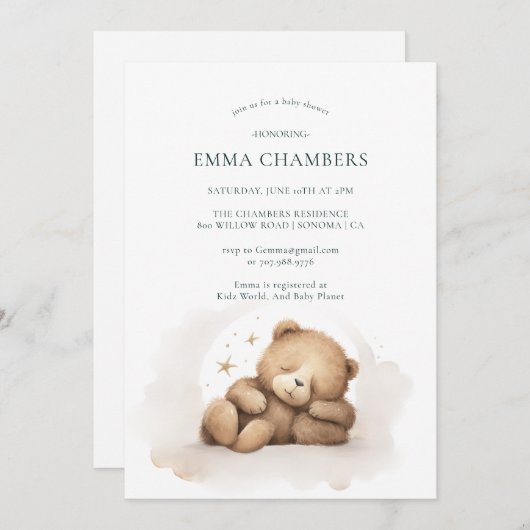 Teddy Bear Baby shower Invitation Kaart (Voorkant / Achterkant)